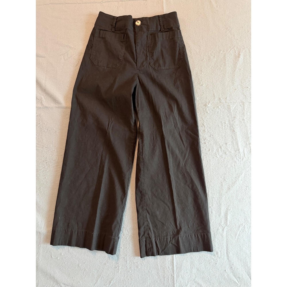 Maeve Anthropologie The Colette Wide Leg Cropped Pants Black Size 29 High Rise